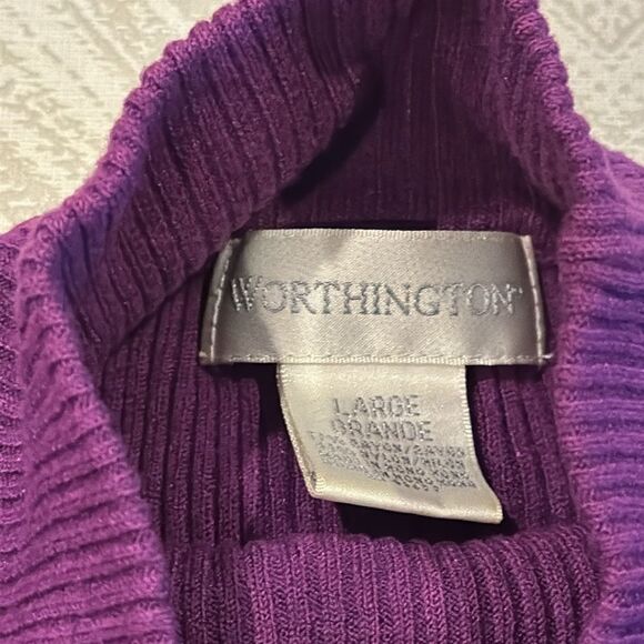 Worthington Women’s Purple Ribbed Mock Turtleneck Long-sleeve Top - Picture 5 of 7